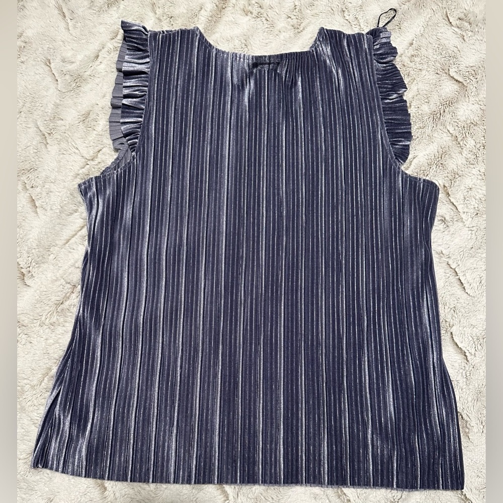 *SOLD* Worthington Pleated Sleeveless Velour Ruffle Cap Sleeve Top - Picture 4 of 9